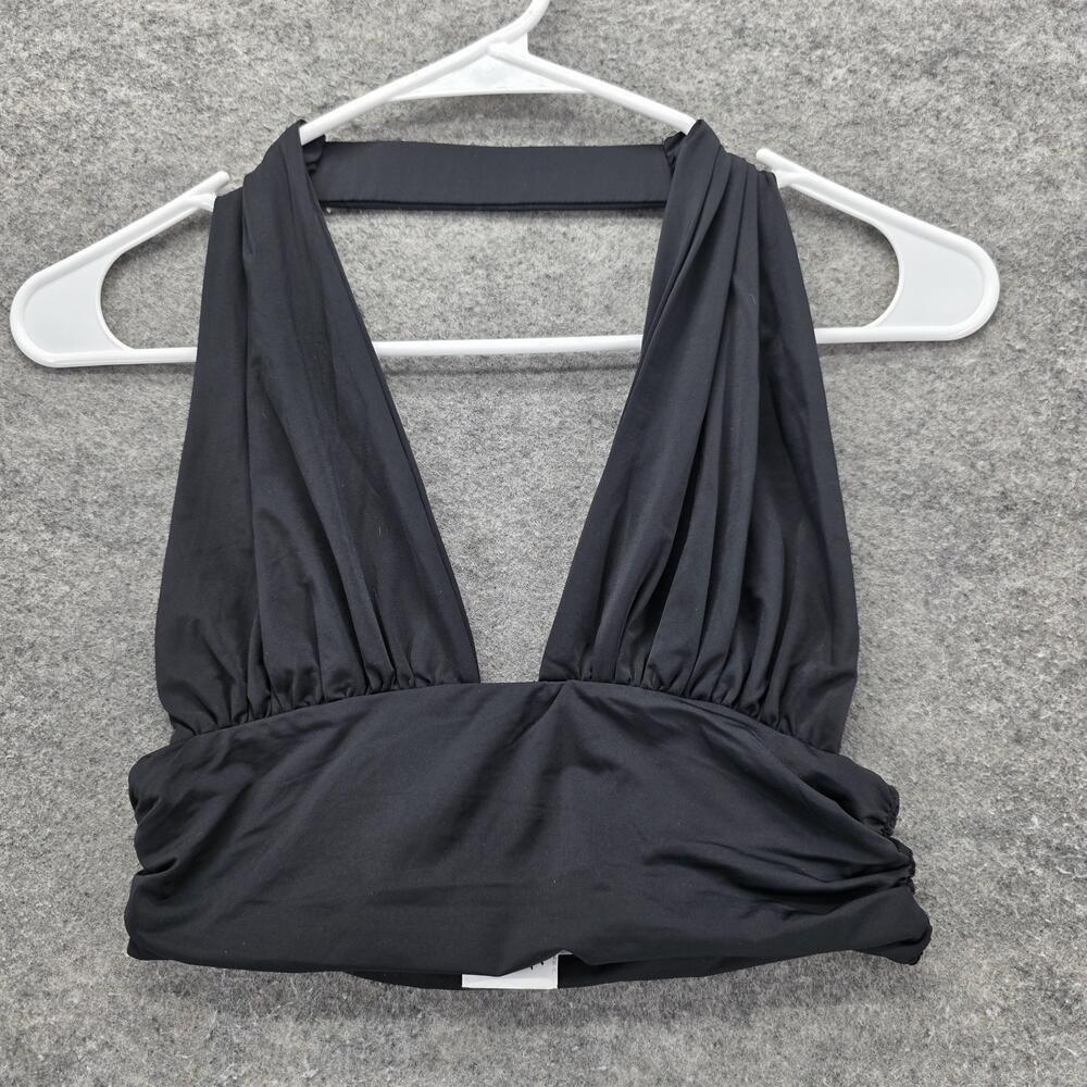 Princess Polly Halter Top Womens US 6 Black Deep V Plunge Crop Ruched Stretch